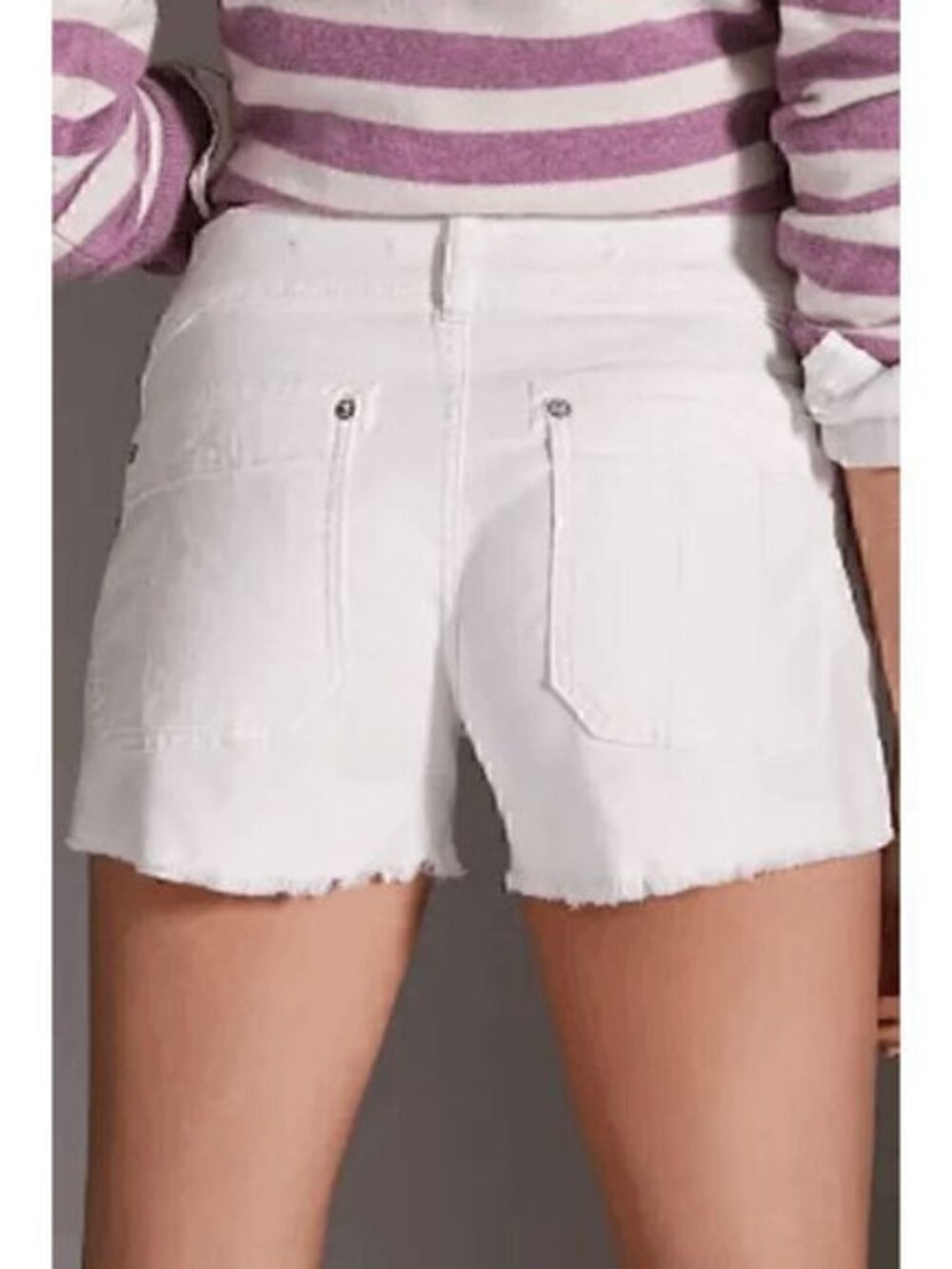 Pilcro Anthropologie White Double Button Stitch Cutoff Denim Shorts Size 27 - Picture 3 of 9